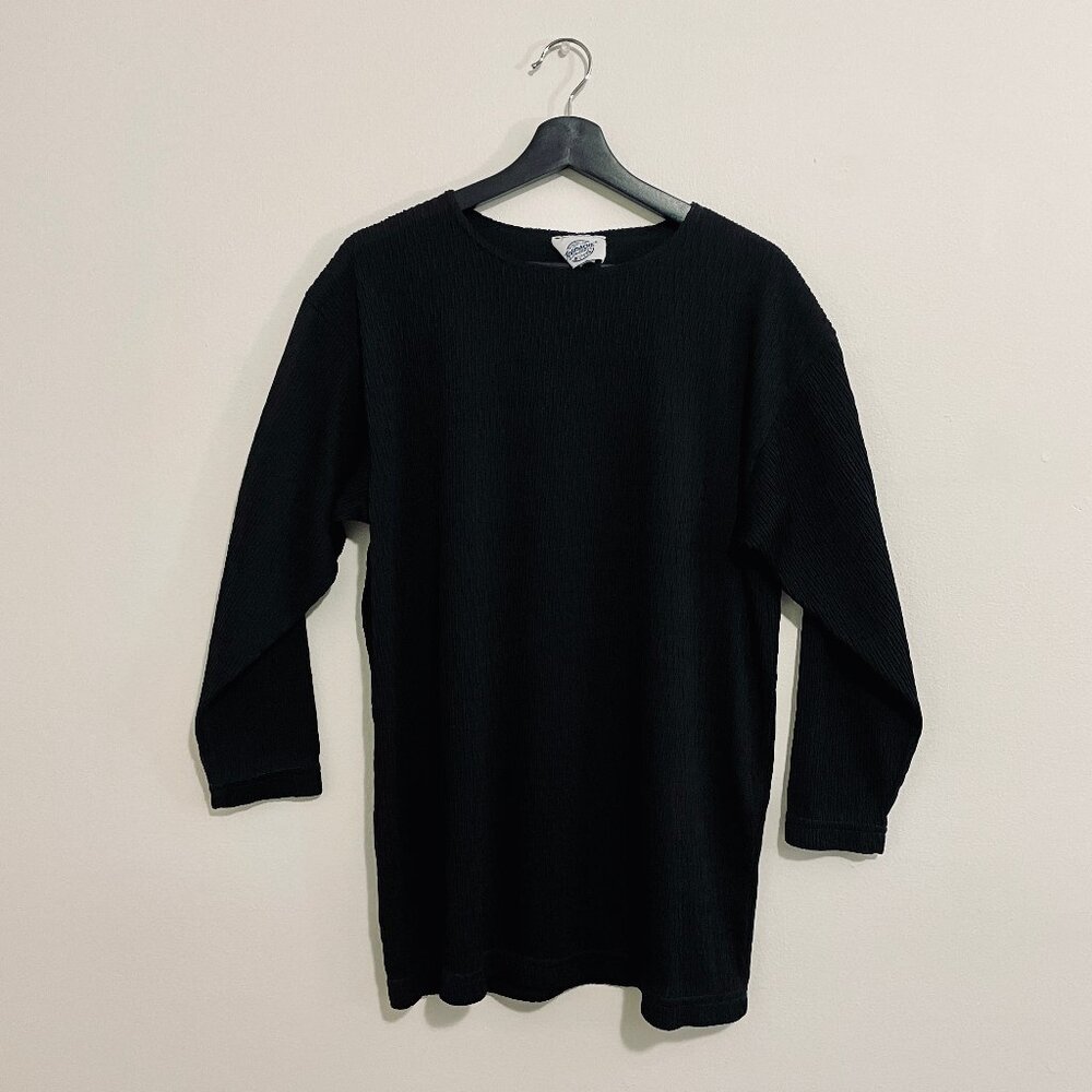 VINTAGE 90s JORDACHE Concepts Textured 3/4 Sleeve Tunic Top (Black, M)